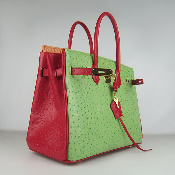 High Quality Fake Hermes Birkin 35CM Ostrich Veins Handbag Red/Orange/Green 6089